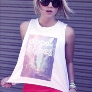 Brandy Melville Raw Edges Good Vibes Tank